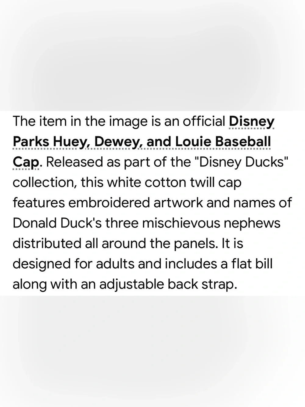 Disney White Baseball Cap with Donald Duck Embroidered Nephews Faces